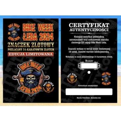 Złota LIMITOWANA Wpinka Blacha Znaczek Bike Week Łeba 2024